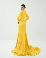 Draped dress with 3D flowers and mazi train - ODD-ASTRID