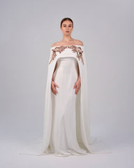 ODD-Shoulder off - sequined dress with maxi cape