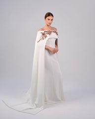ODD-Shoulder off - sequined dress with maxi cape