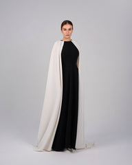 Black & white column dress with maxi cape - ODD-NOELLE