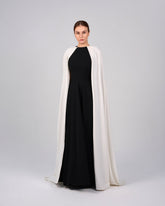 Black & white column dress with maxi cape - ODD-NOELLE
