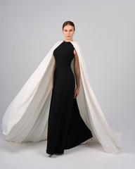 Black & white column dress with maxi cape - ODD-NOELLE
