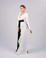 Draped V-neckline dress with ruffle-ODD-Juliah