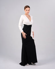 Draped V-neckline dress with ruffle-ODD-Juliah