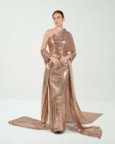 Draped sequined dress with train and shawl - ODD - CELINE