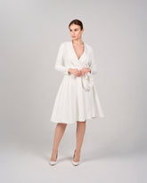 Long-Sleeve Wrap Dress with Draped Detail - ODD - IVORY