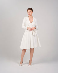 Long-Sleeve Wrap Dress with Draped Detail - ODD - IVORY