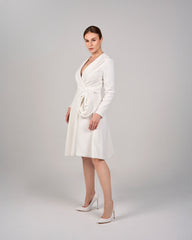 Long-Sleeve Wrap Dress with Draped Detail - ODD - IVORY