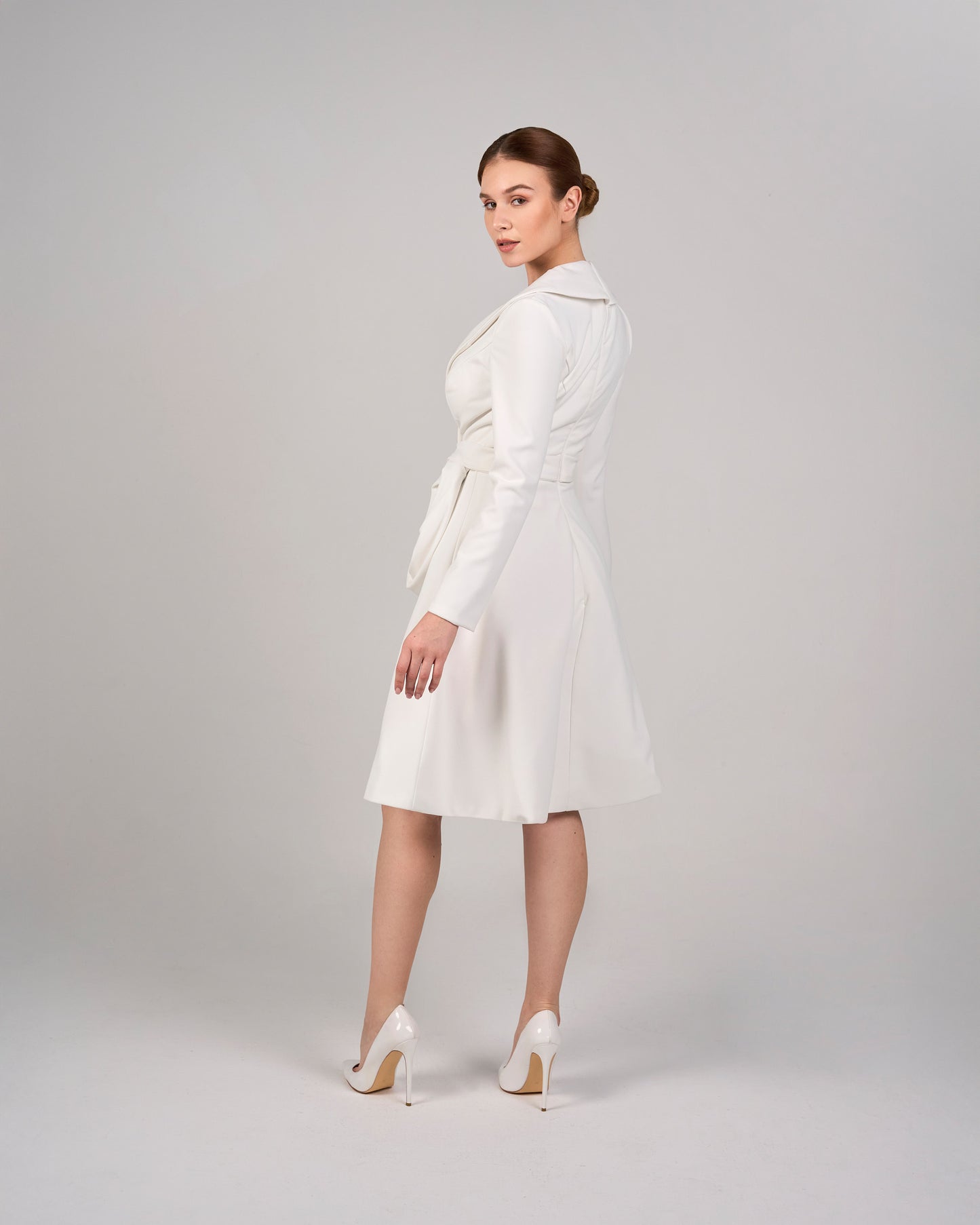 Long-Sleeve Wrap Dress with Draped Detail - ODD - IVORY