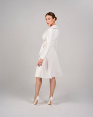 Long-Sleeve Wrap Dress with Draped Detail - ODD - IVORY