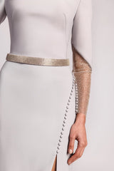 Off-shoulder gown with sheer embellished sleeves and slit – ODD- SELVI