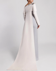 Asymmetrical column dress with structured draped sleeve – ODD- NOVII