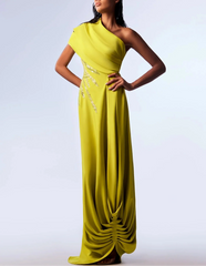 One-shoulder draped gown with embellished details – ODD- SOLARAV