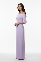 off-shoulder lilac gown with fitted bodice – ODD- AMILYA