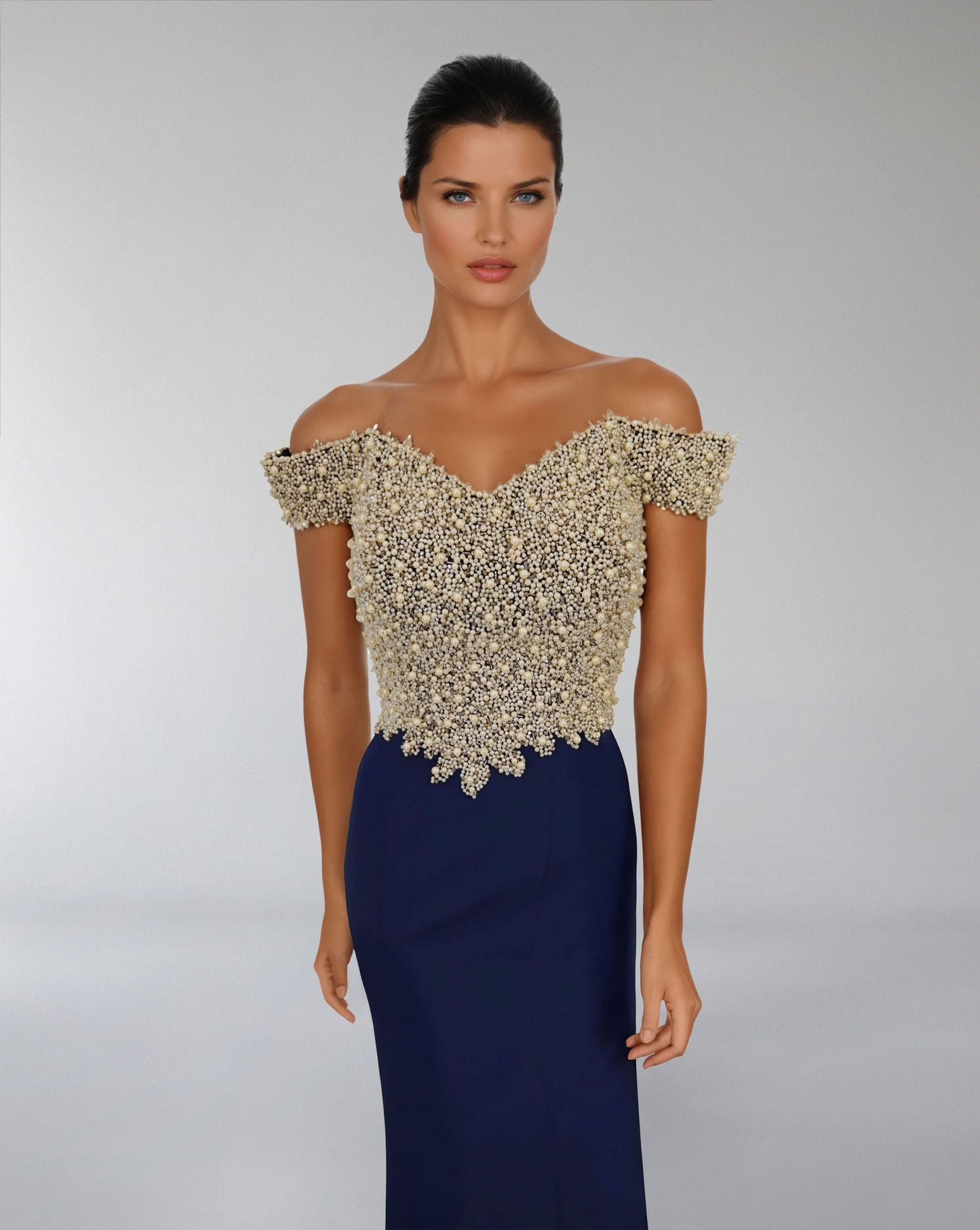 Off-Shoulder Beaded Bodice Gown – ODD- CELESTI
