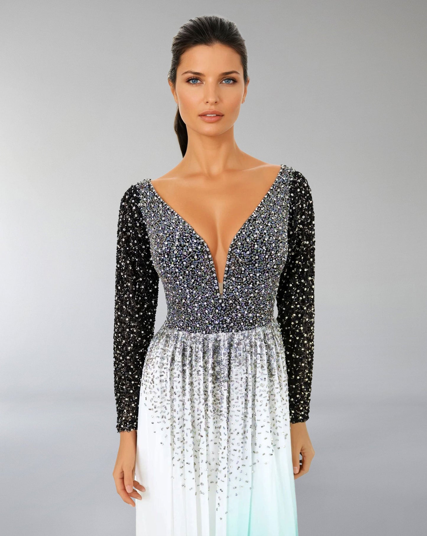 Plunging Ombre Gown with Embellished Bodice – ODD- ASTRIID
