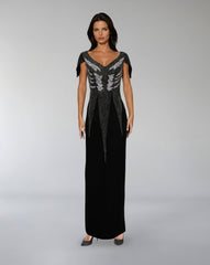 Embellished Cap-Sleeve Column Gown – ODD- NOIVA
