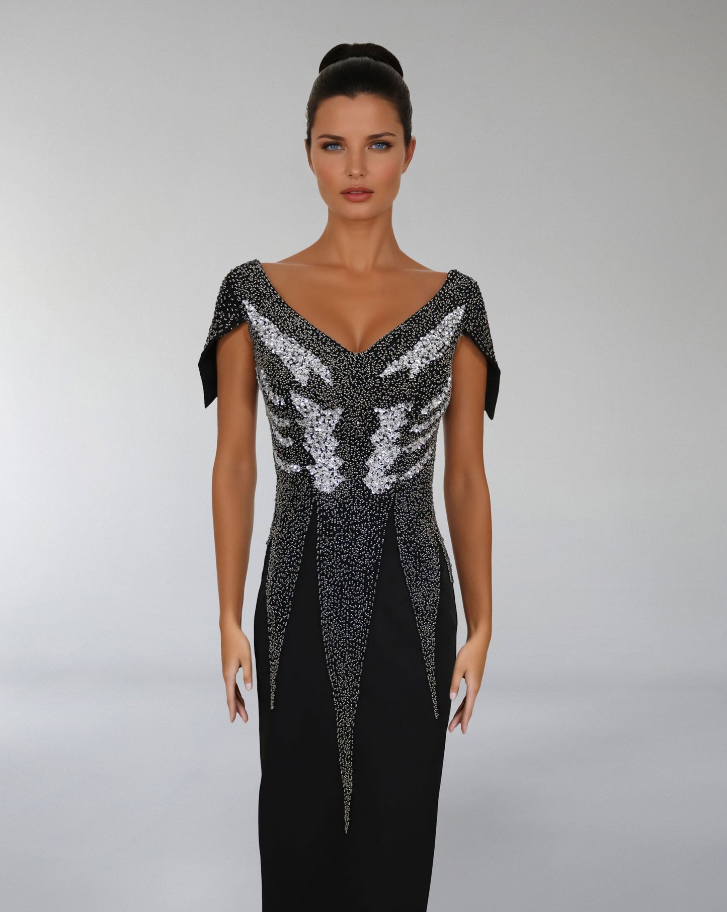 Embellished Cap-Sleeve Column Gown – ODD- NOIVA