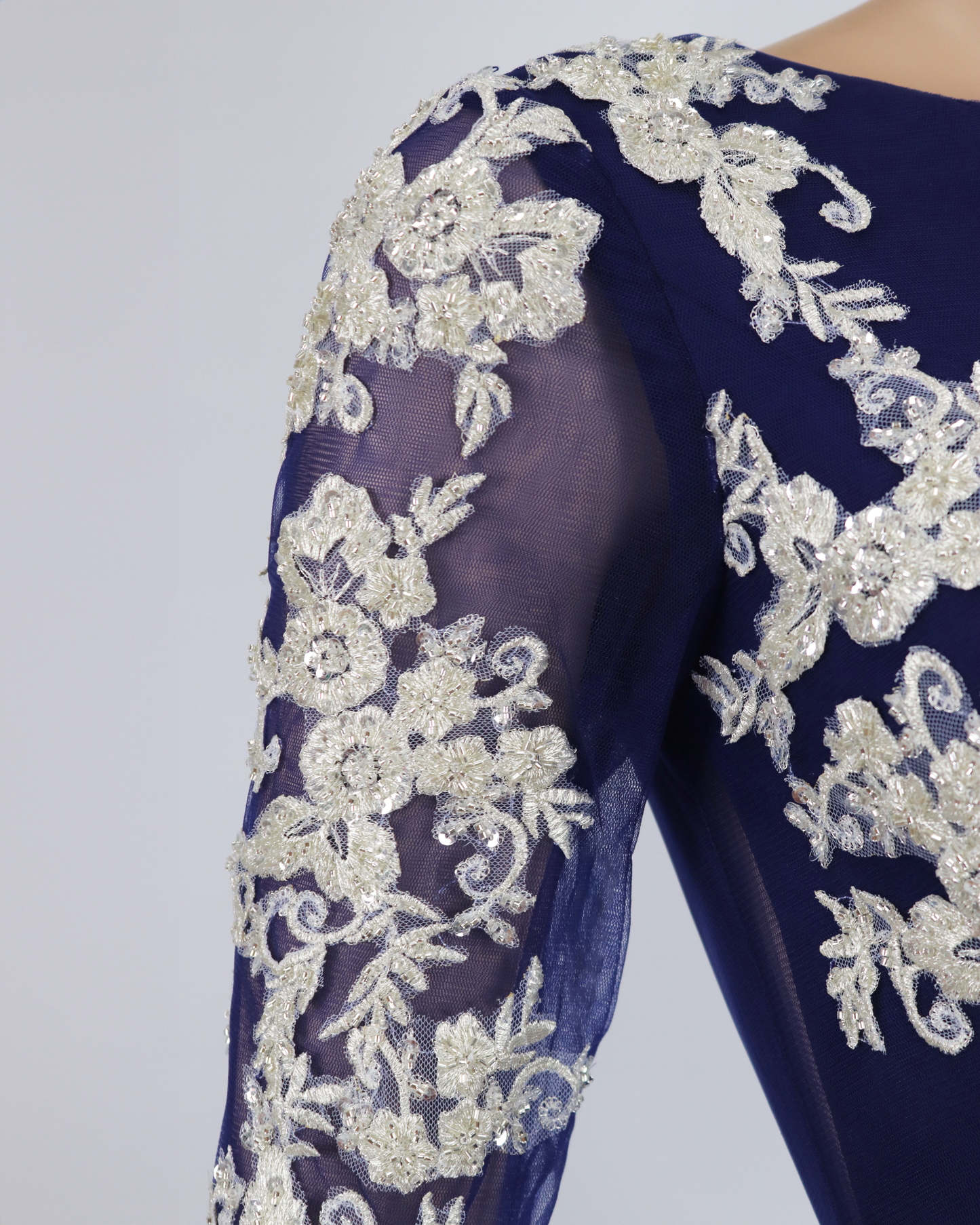 ODD-Blue Floor-Length Dress with see-through sequined top-Juwan