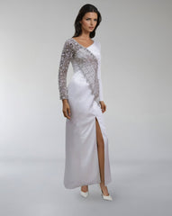 Asymmetrical Embellished Satin Gown with Slit – ODD- LUMINA
