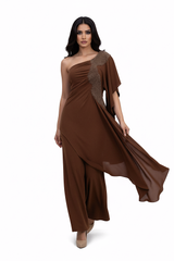 one-shoulder draped gown with embellished panel – ODD- ALIYAA