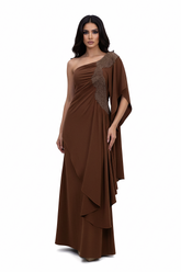 one-shoulder draped gown with embellished panel – ODD- ALIYAA