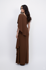 one-shoulder draped gown with embellished panel – ODD- ALIYAA