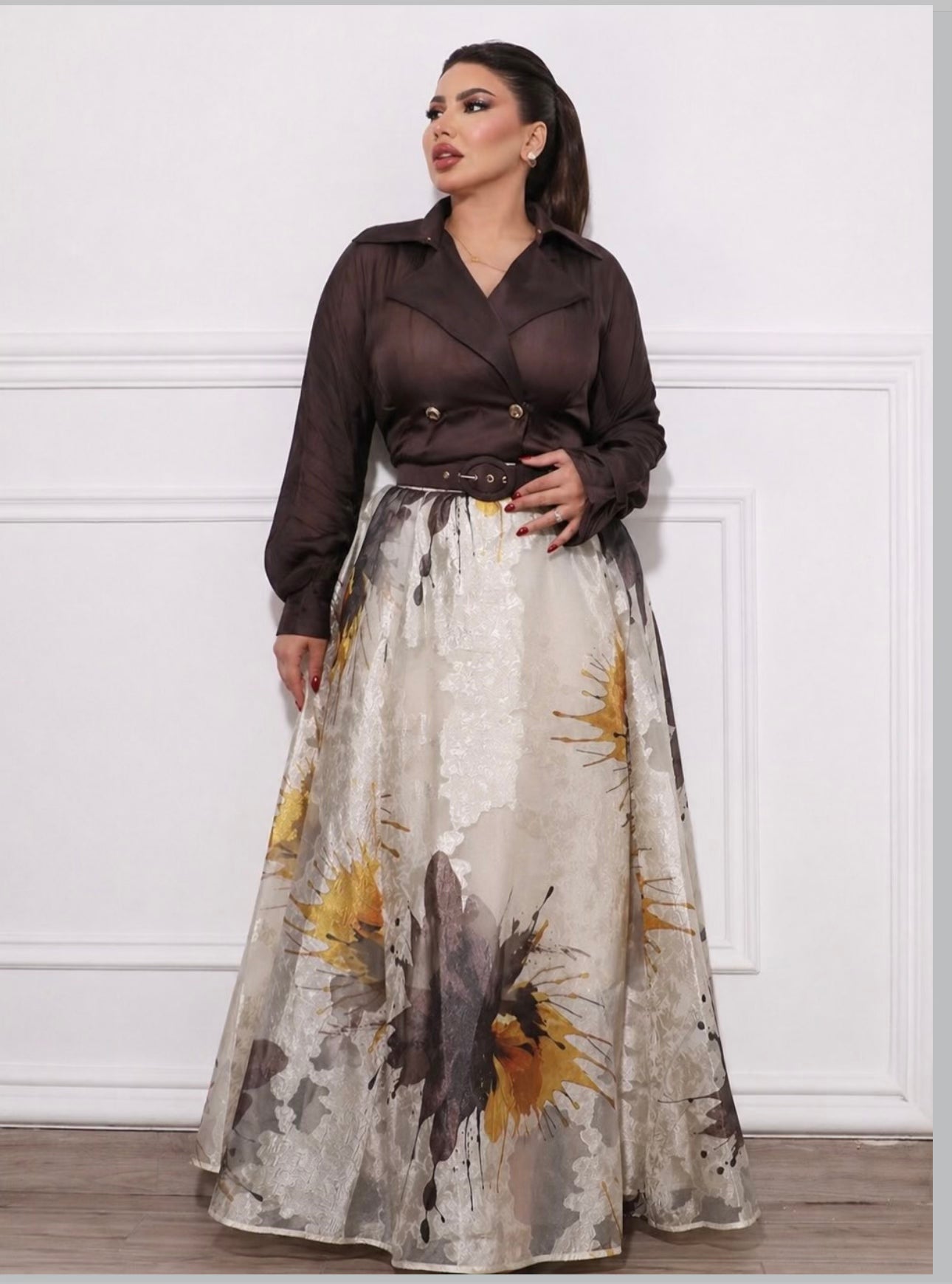 belted wrap midi dress with artistic floral print – ODD- AURELIA