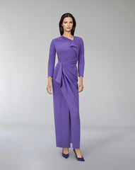 Asymmetrically draped dress with front slit ODD-Kevey