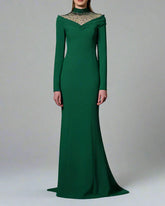 Green Mermaid Dress with Emerald Embroidery - ODD- Lydia