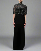 Black crepe dress with embroidered bolero - ODD- Nena