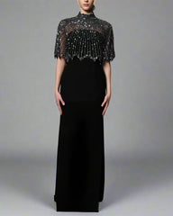 Black crepe dress with embroidered bolero - ODD- Nena
