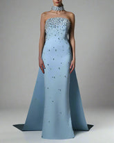 Light blue crepe dress with full embroidered - ODD- Carolina