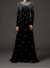 Long sleeve velvet gown with pearl cascade - ODD- Sinmu