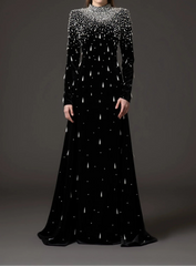 Long sleeve velvet gown with pearl cascade - ODD- Sinmu