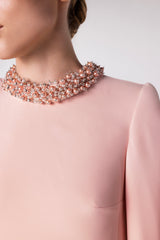 Long Sleeve A-Line Gown with Pleated Chiffon Hem and Embellished Neckline - ODD- ROSA