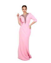 ODD-Sequinned neckline - long floor length pink dress