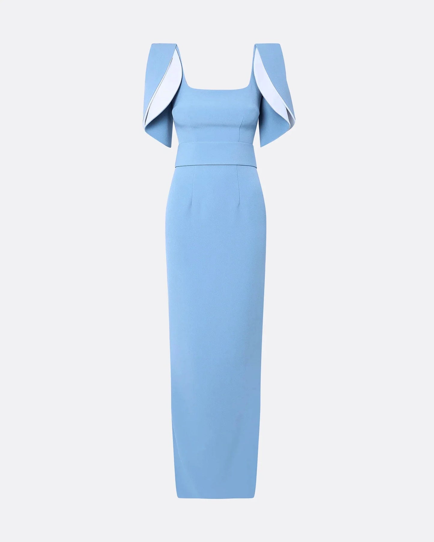 square-neck column gown with sculpted flutter sleeves – ODD- SKYLA