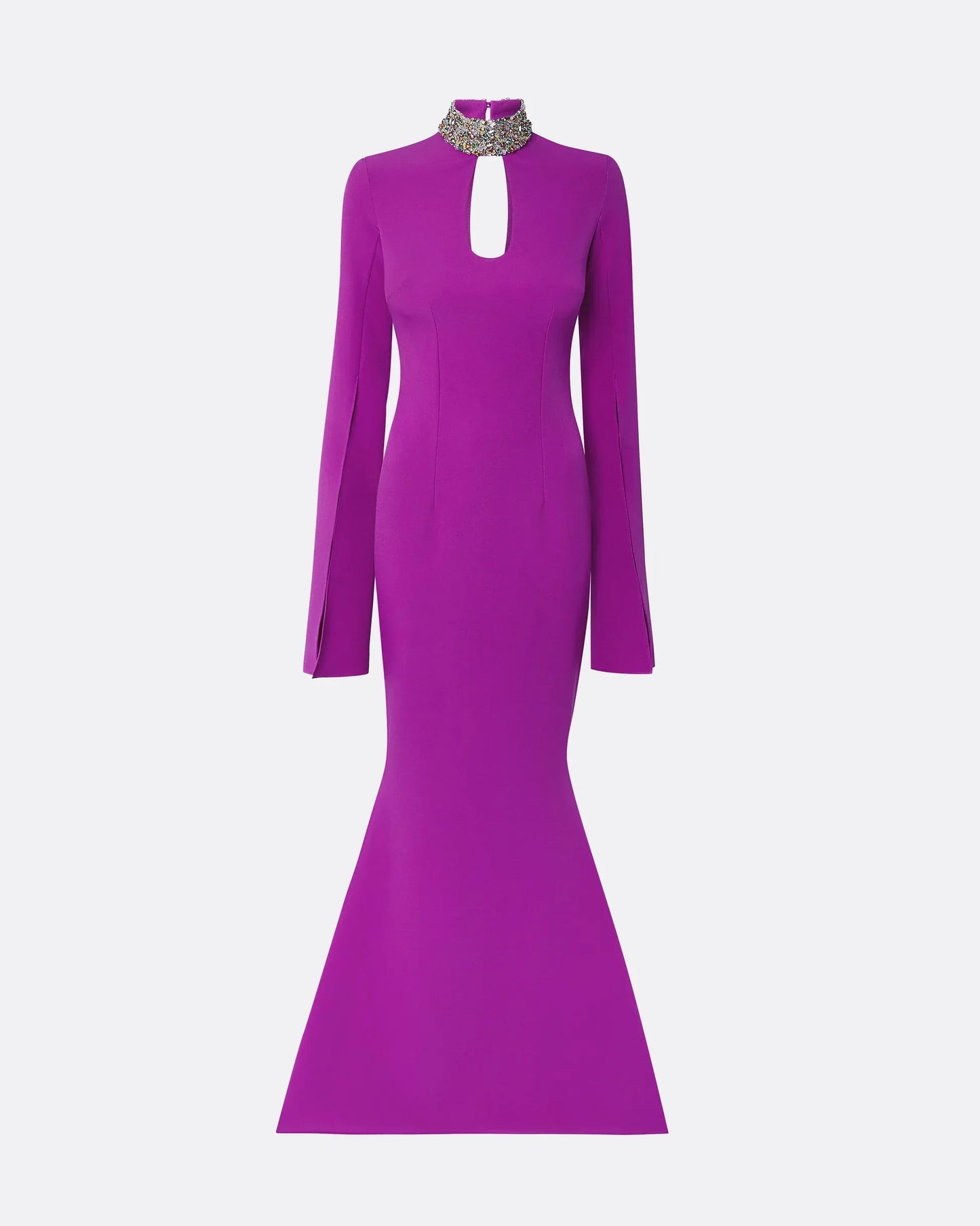 long-sleeve mermaid gown with beaded collar – ODD- VIOLETTA