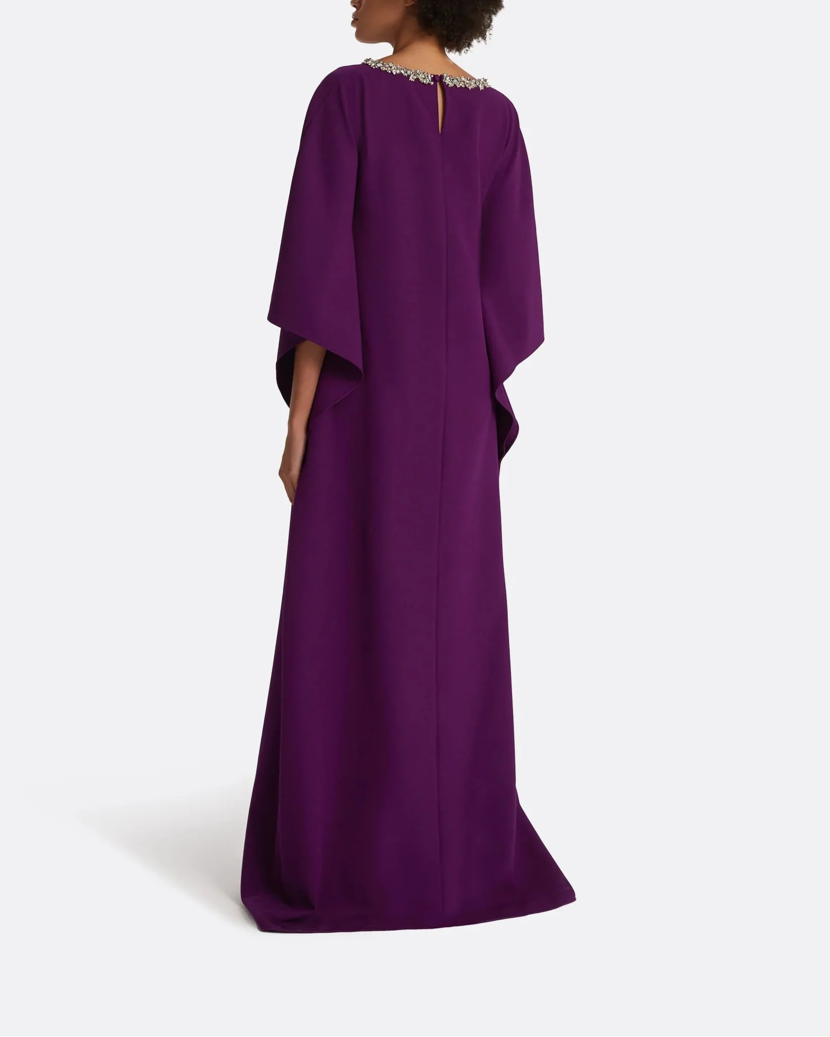 batwing-sleeve gown with crystal neckline – ODD- AZURÉE