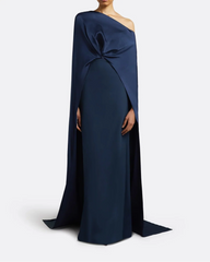 One shoulder column dress with twisted cape -ODD- Abby