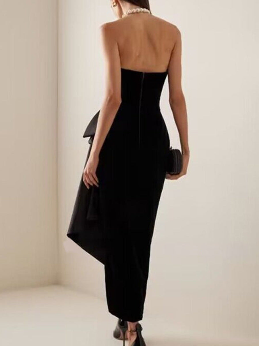 strapless velvet gown with oversized side bow – ODD- NOIRUV