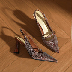 Crystal-Embellished Slingback Pumps with Sculpted Heel – ODD- SRNA