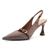 Crystal-Embellished Slingback Pumps with Sculpted Heel – ODD- SRNA