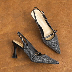 Crystal-Embellished Slingback Pumps with Sculpted Heel – ODD- SRNA