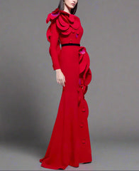 applique detail gown with sculpted shoulder – ODD- Farein