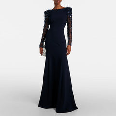 long column dress with embellished sheer sleeves - ODD- AUROXIA