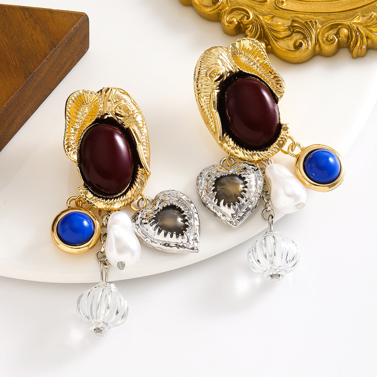 statement drop earrings with gemstone charms - ODD- Vurdwi