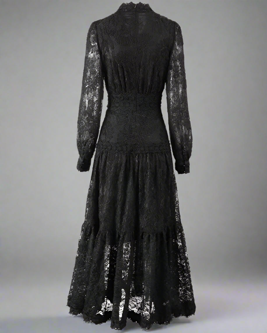 long sleeve lace midi dress with flared hem - ODD- NOIXUR