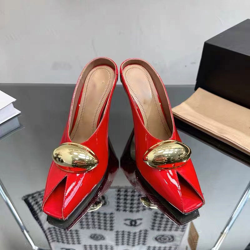 black leather mules with gold oval detail - ODD- LOMA
